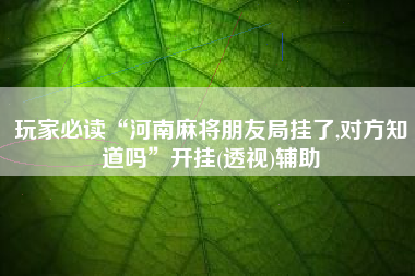 玩家必读“河南麻将朋友局挂了,对方知道吗”开挂(透视)辅助