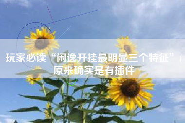 玩家必读“闲逸开挂最明显三个特征”(原来确实是有插件