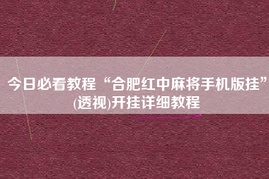 今日必看教程“合肥红中麻将手机版挂	”(透视)开挂详细教程