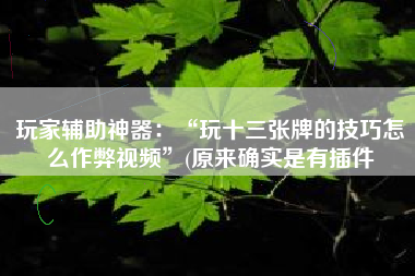 玩家辅助神器：“玩十三张牌的技巧怎么作弊视频”(原来确实是有插件