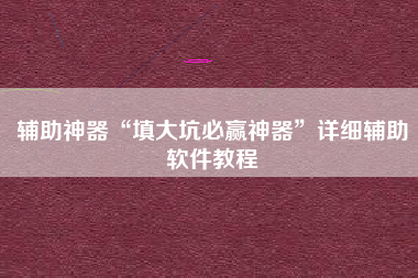 辅助神器“填大坑必赢神器”详细辅助软件教程