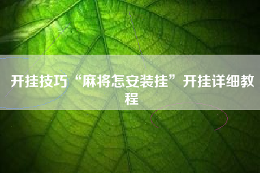 开挂技巧“麻将怎安装挂”开挂详细教程